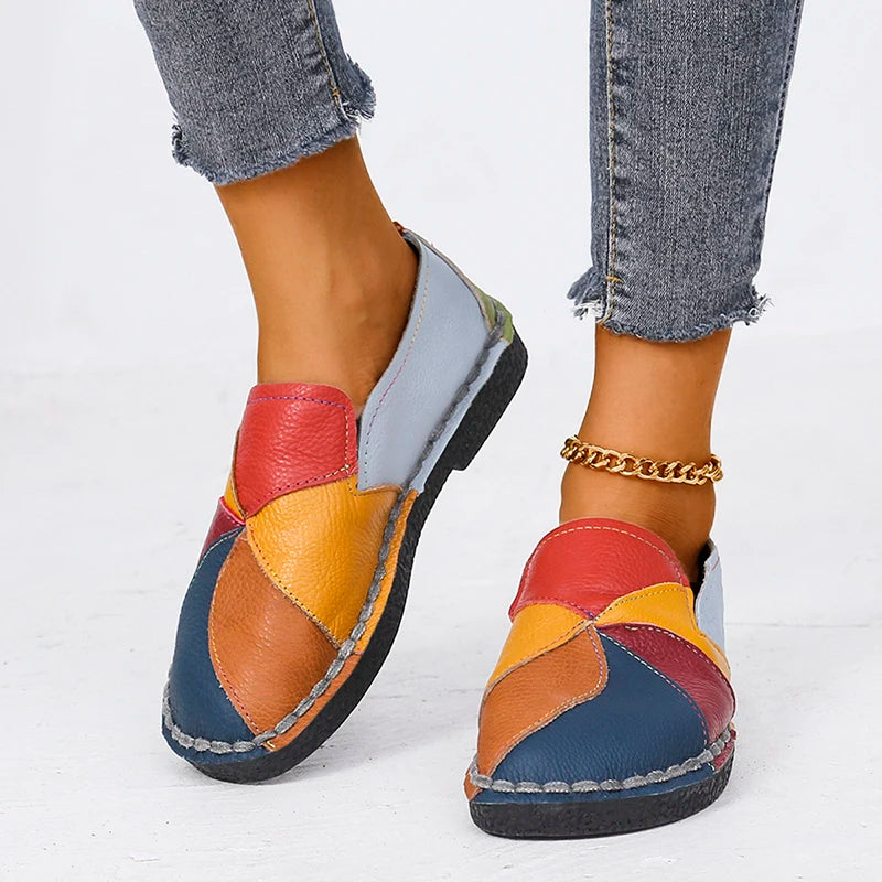 Women Genuine Leather Loafers Mixed Colours Spring Moccasins Casual Shoes