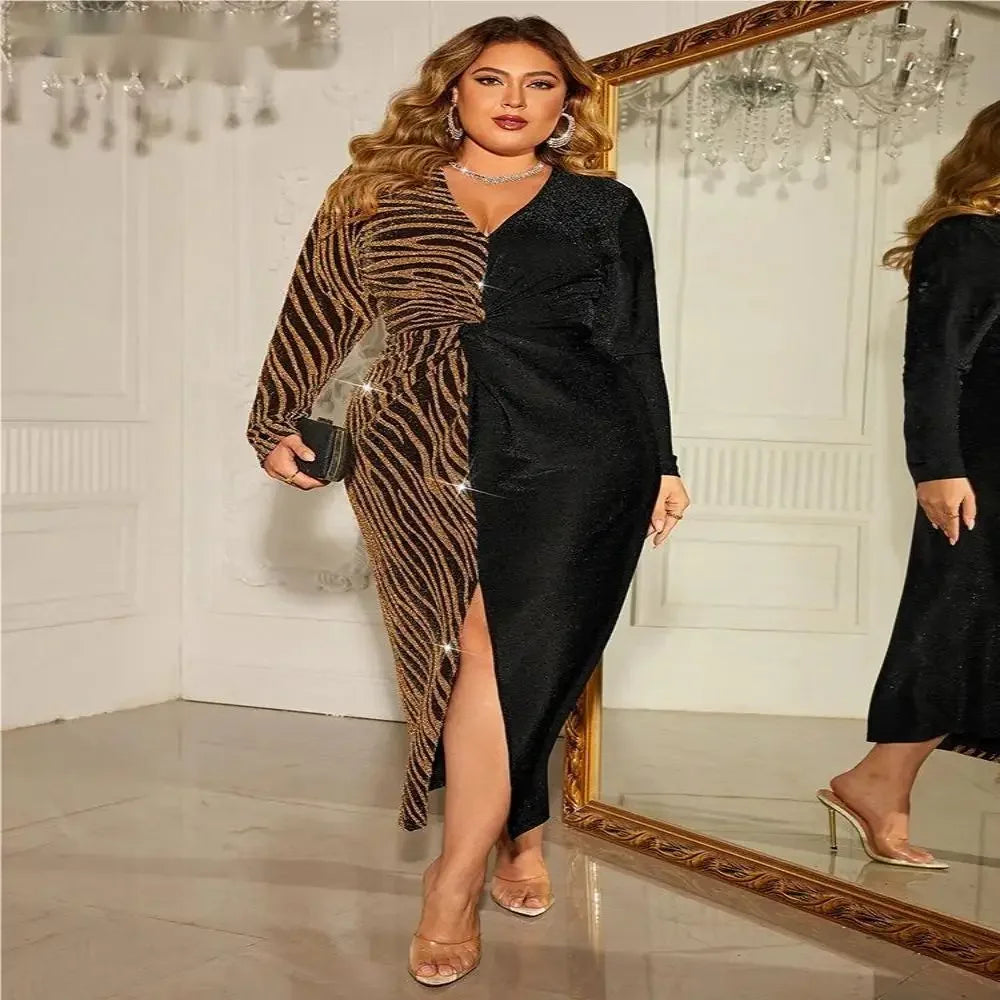 Plus Size Fashionable Long Sleeve V-Neck Velvet Dress For Women Sexy Plus Size Clothing New Arrival European Fashion