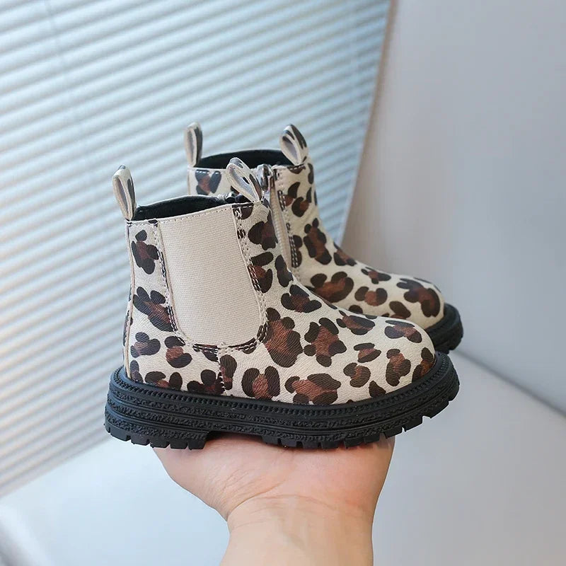 Kids Boots Leopard Prints Classic Little Boys Ankle Boots Side Zipper Fashion Classic Unisex Girls Rubber Boots Breathable Warm