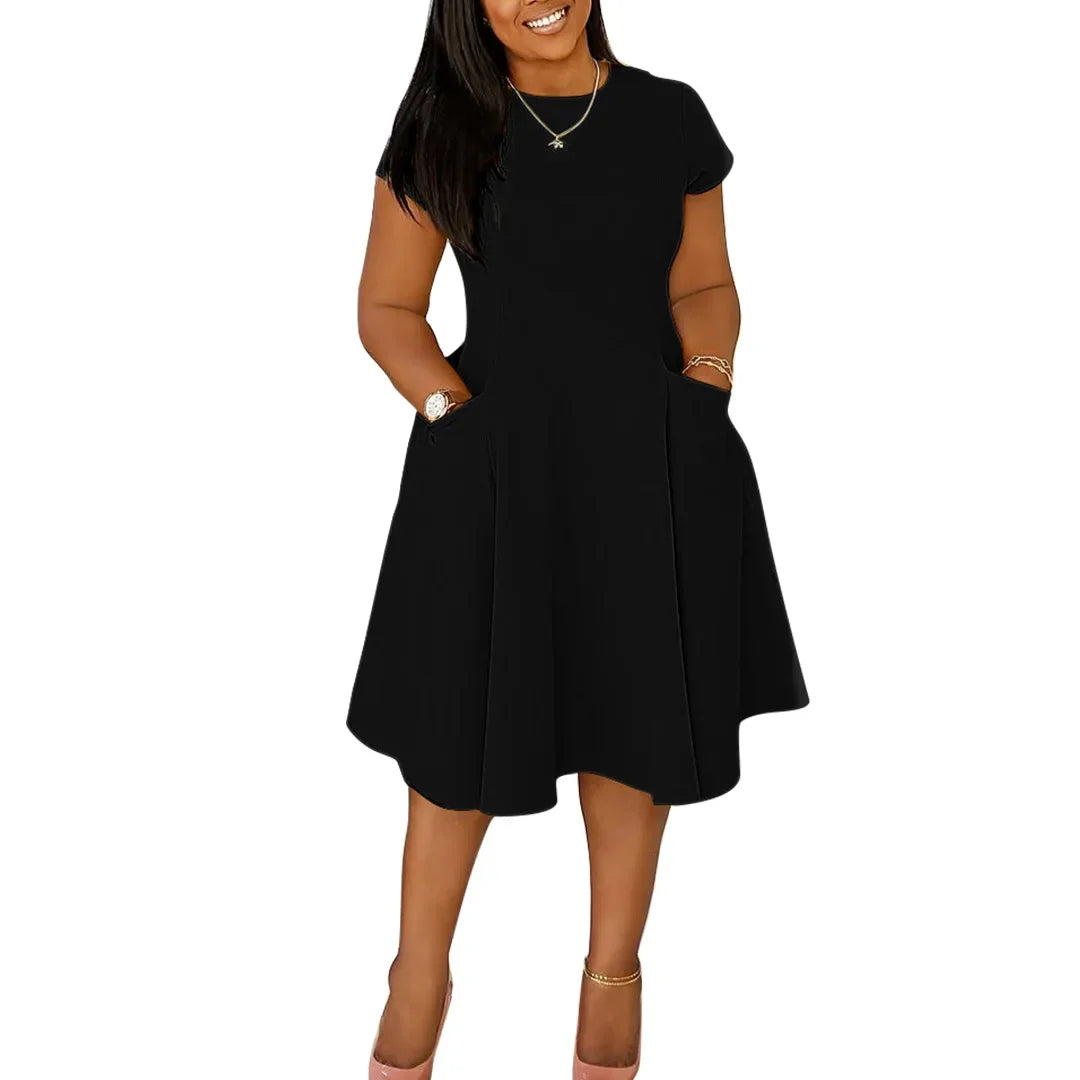 L-4XL Plus Size Dress Short Sleeve Casual Midi Dress.  L-4X