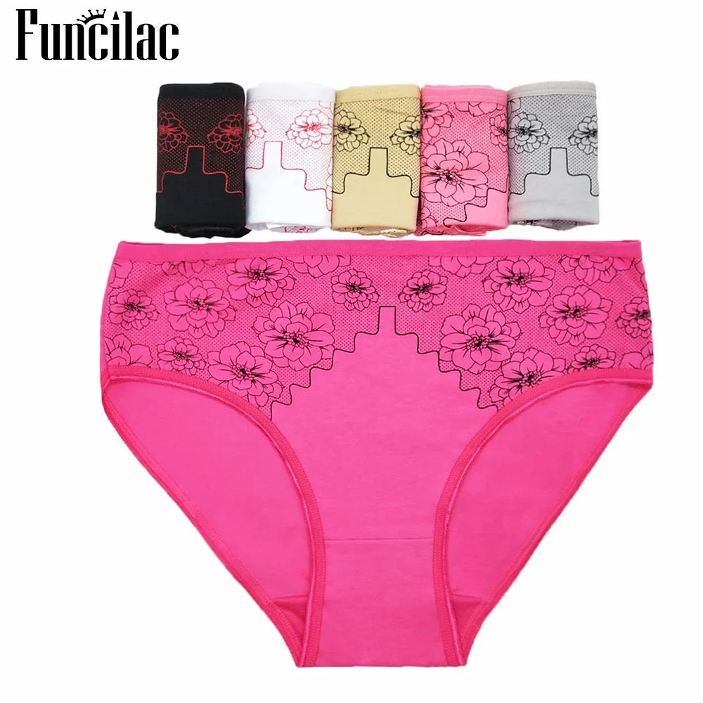 Women's Curvy cotton briefs sexy print Ladies panties big size mid-rise women underwear cotton crotch 2XL 3XL 4XL 6 Pcs/set