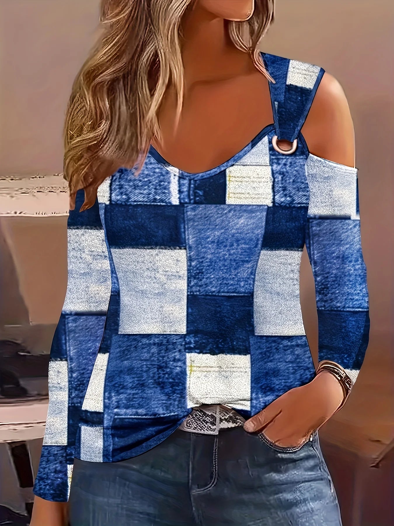 Plus Size Simple Metal Button V-neck New Fashion Sexy Women Casual  Pullover Top.