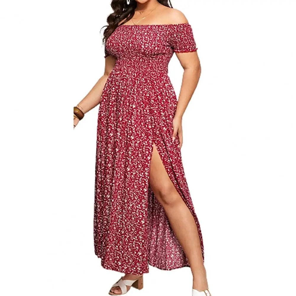 Curvy Size Long Off The Shoulder Maxi Dress Bohemian Style.