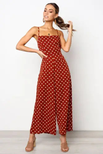 Women Elegant Sleeveless High Waist Summer Sexy Polka Dot Romper Loose Wide Leg Fashion