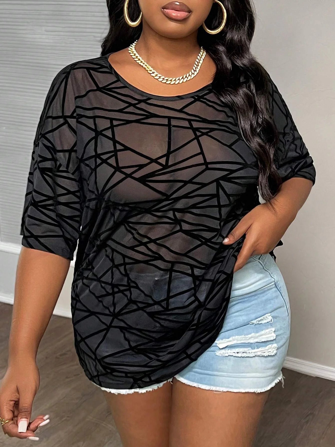 Women's large size casual black top sexy fashion loose summer top..  Very Popular!