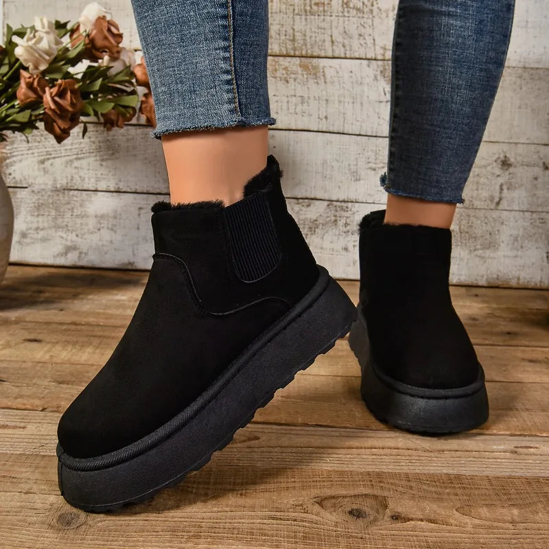 Winter Women Short Plush Warm Boot/Shoe Casual New Suede Fur Chelsea Ankle Platform.