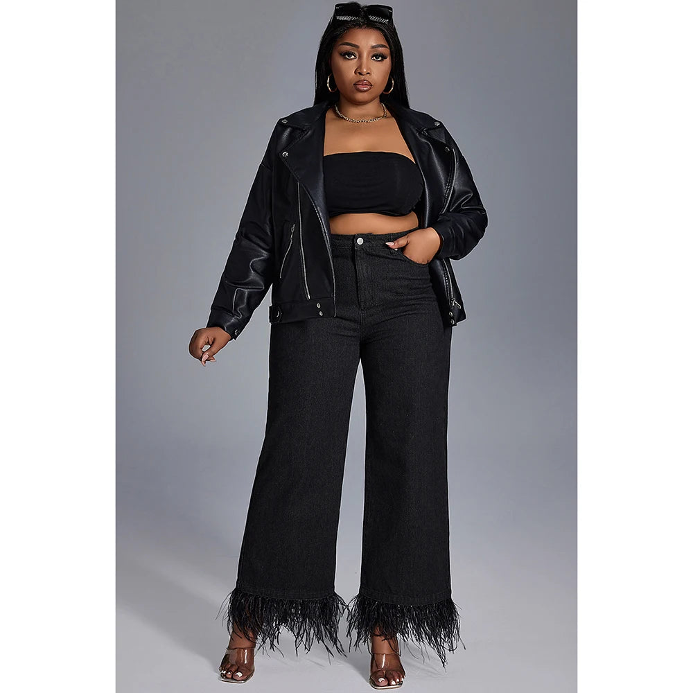 Curvy Size Flattering Ladies High Waist Denim Pants