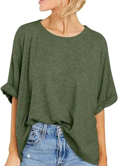 Women's  Quality Over size Short Sleeve Casual Loose Basic Tee.  S-2XL