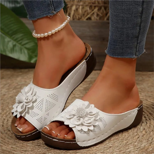 Women Sandals Summer Elegant Slides Sandals Low Wedge Casual Footwear