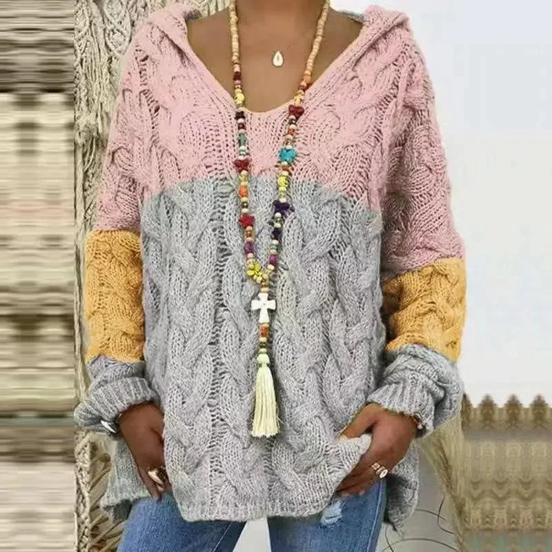 Women's Cable Knit Hooded Sweater - Cozy Pullover (S-5X)