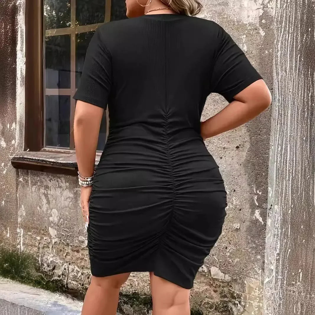Plus Size Women's Tight Fit Wrap Dress Button Pleated Maxi Dress Fashionable plus Size