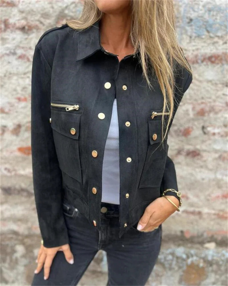 Plus size women's fashion casual deerskin velvet button long-sleeved jacket