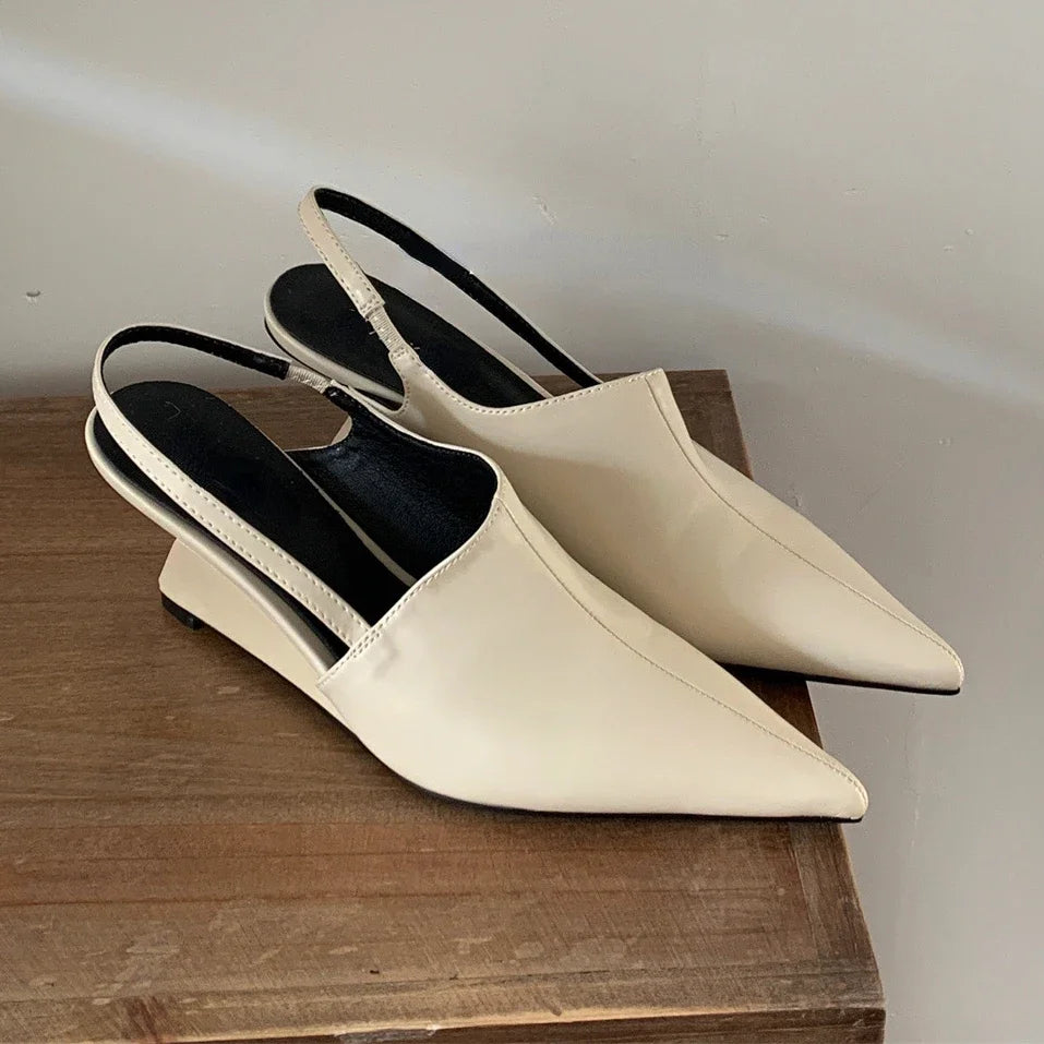 Fashion Wedge Sandals Pointed Toe Sandals Elegant Chunky Heel Mule Pumps