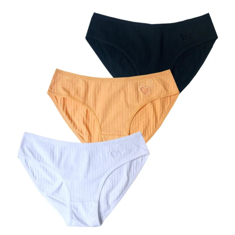 quality Ladies 3-pcs Panties Mid-Waist Briefs Soft Cotton