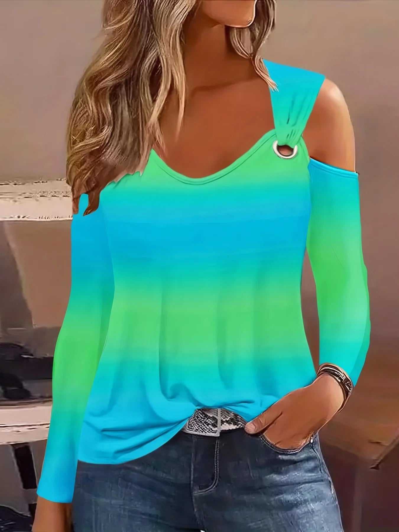 Plus Size Simple Metal Button V-neck New Fashion Sexy Women Casual  Pullover Top.