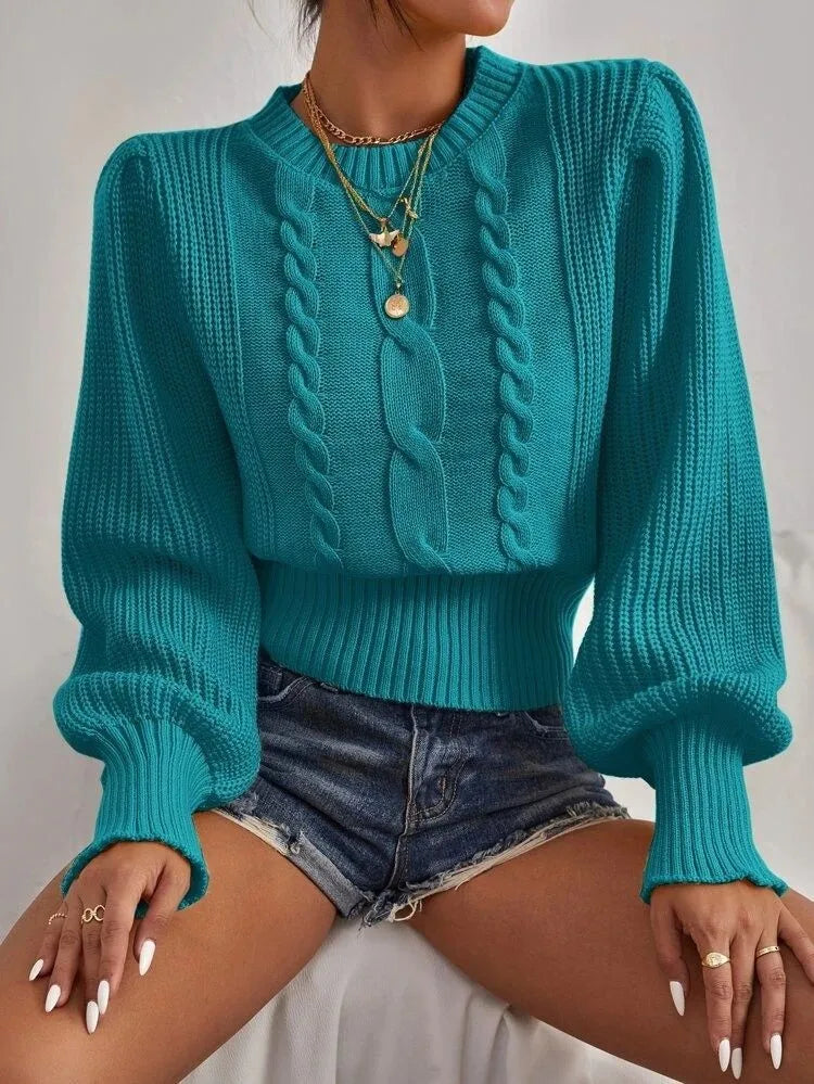 Women's Fashion Knitted Puff Long Sleeve Sweater.