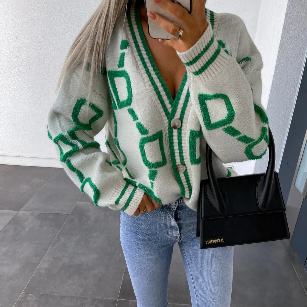 Women Knit Cardigan V Neck Casual Single Breasted Thick Warm Trendy Sweater.  One-Size