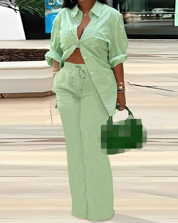 Women's Fashion Casual Printed Long Sleeved Pants Set Sexy Hip Long Pants And Shirt Two Piece Set.  S-3X