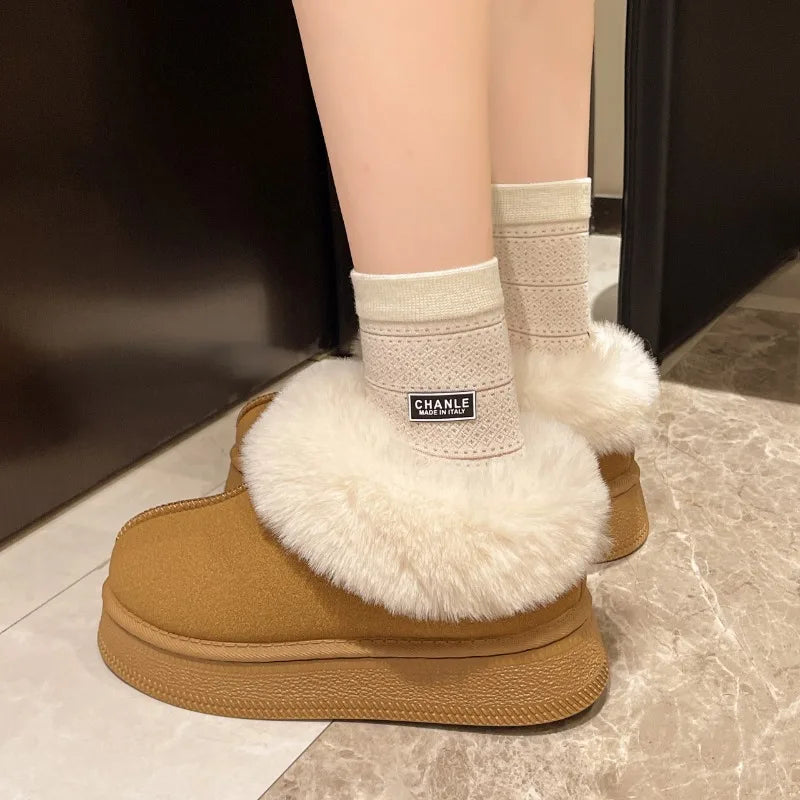 Faux Fur Winter Boot/Shoe for Women  Non Slip Plush Thick Bottom Warm Cotton Shoes Platform Botas Mujer