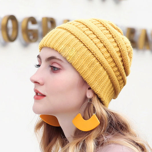 25 Color Solid Beanies Women Knitted Beanie Hat Fashion Autumn Winter Warm Hats Skullies Wool Cap for Women Wholesale