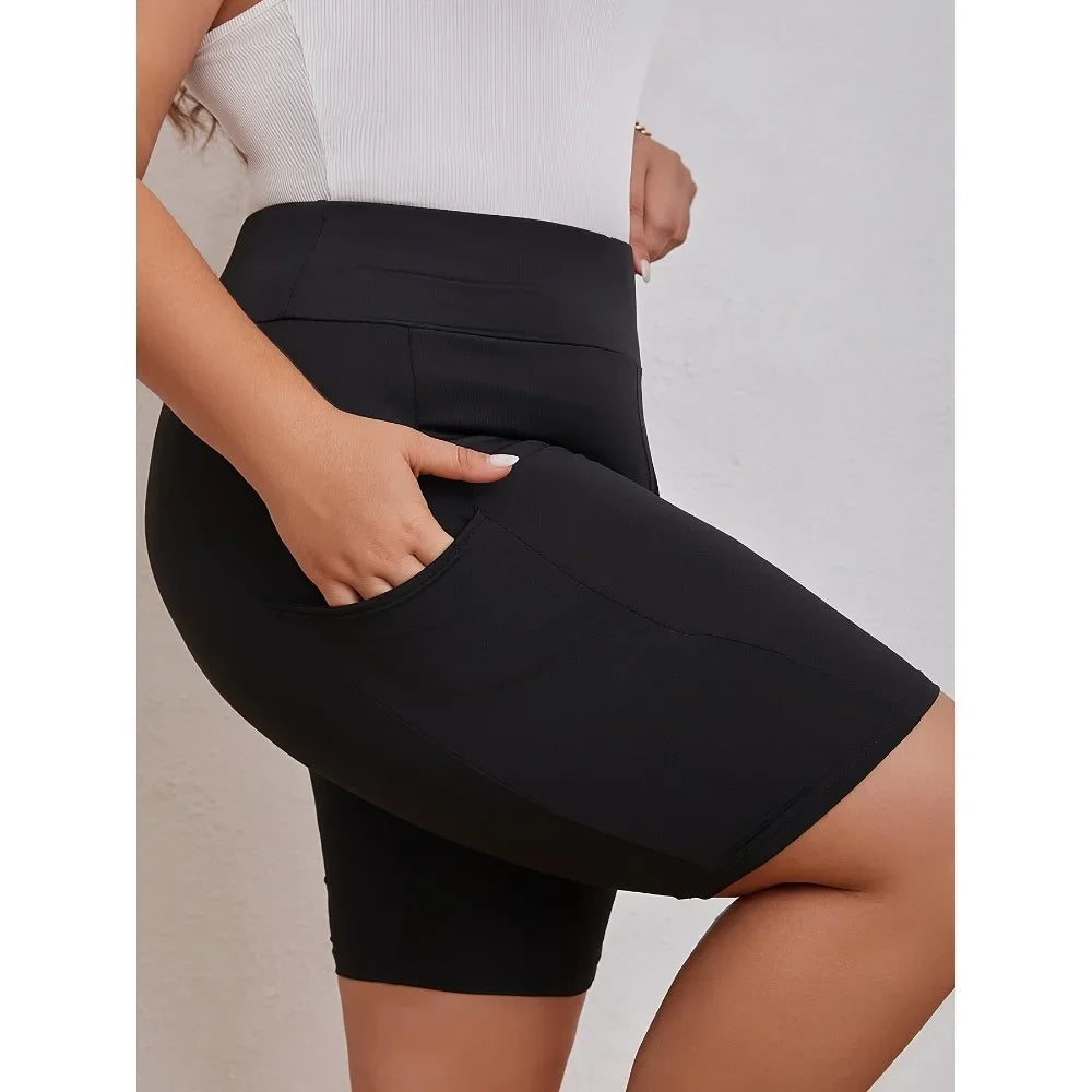 High Waist Black Pocket Shorts.  S-5X
