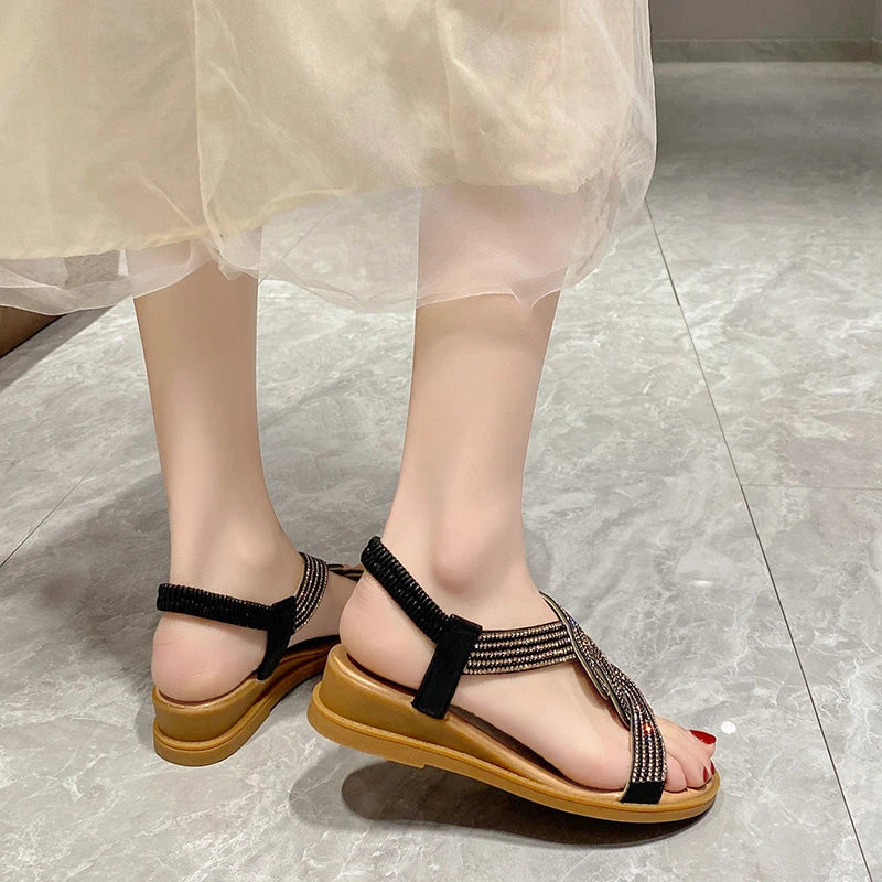 Summer New Designer Sandals Women Fashion Casual Roman Crystal Bling Sandals