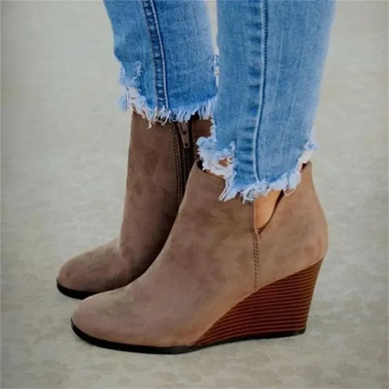 Women Booties Leopard Ankle Platform Heel Wedge Shoe.