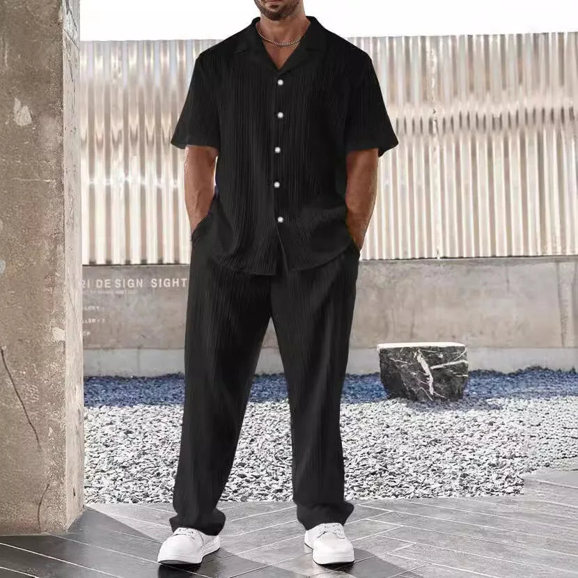 New Men's Commuter Suit Casual Button Shirt and Pants Two-piece Set for Men.  SZ: M-3X