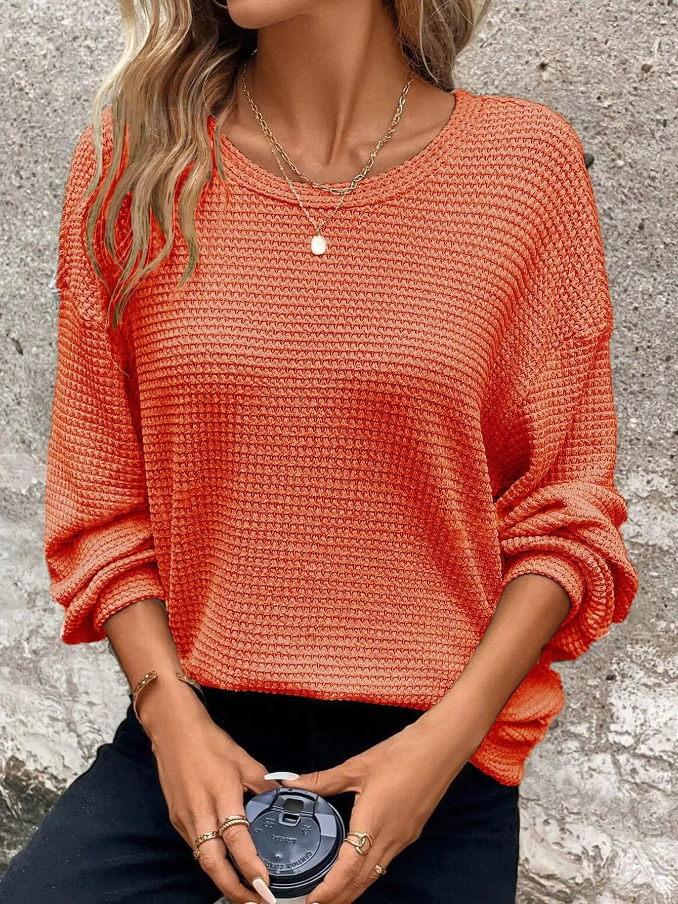 New Women's Plus Size 1XL-5XL Autumn/Winter Round Neck Pullover Long Sleeve Solid Colour Top