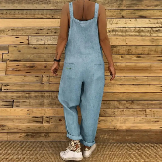 Women Casual Solid Color Sleeveless Adjustable Straps Loose Jumpsuit/Overalls.  M-5X