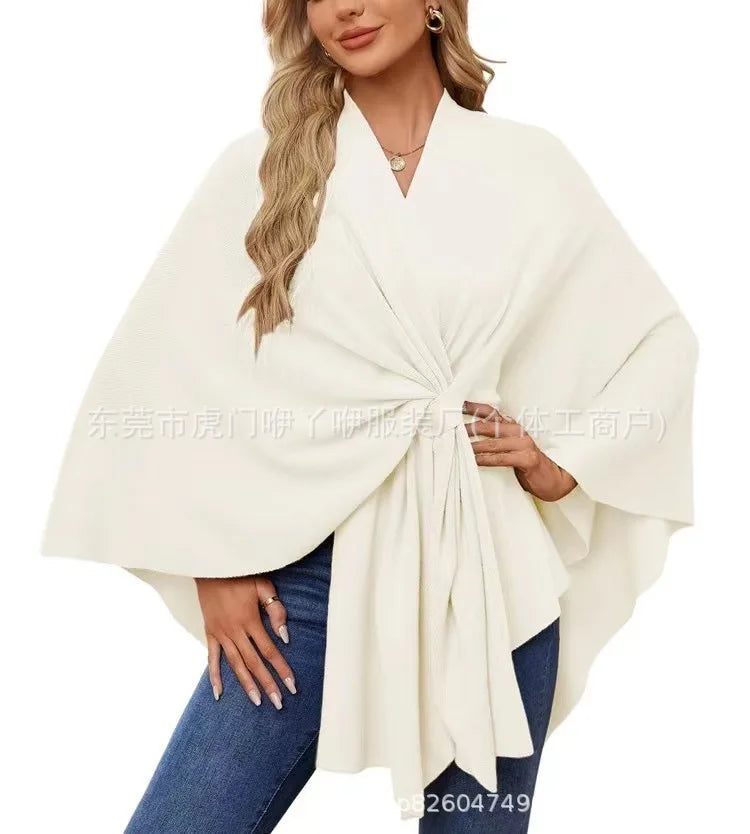 Women's Trendy Autumn And Winter Loose Elegant Shawl Wrap Casual Solid Colour Soft Open Front Poncho.