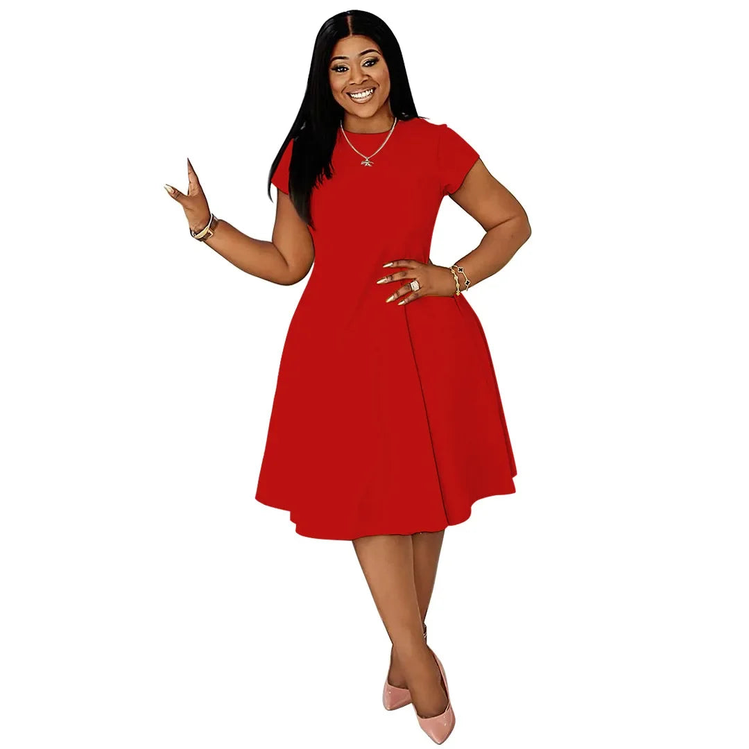 L-4XL Plus Size Dress Short Sleeve Casual Midi Dress.  L-4X