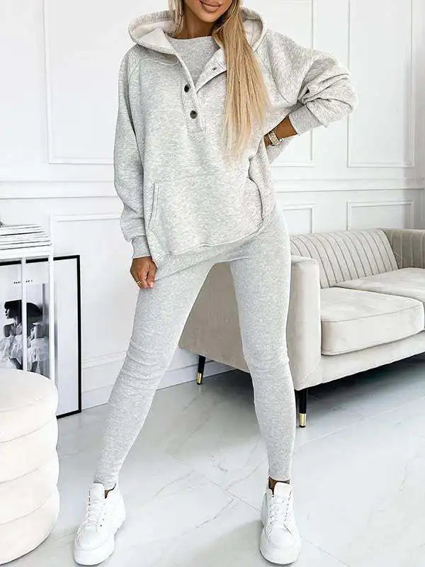 Women Hooded Long-sleeve Pocket Pullover 3-piece Hoodie Vest Pants Set Soft Thick Warm Sweatsuit .  Sz: S-3X