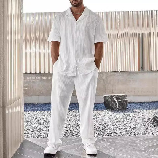 New Men's Commuter Suit Casual Button Shirt and Pants Two-piece Set for Men.  SZ: M-3X
