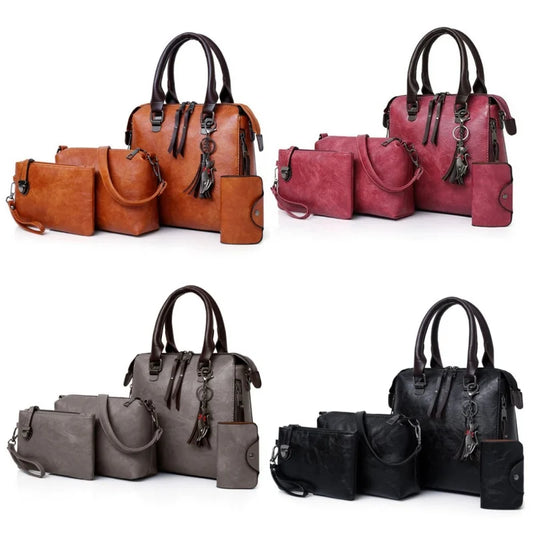 Women 4 Piece Fashion Handbags Large Capacity Tote Bag Cross-body Purse Wallet Set Perfect For Travel