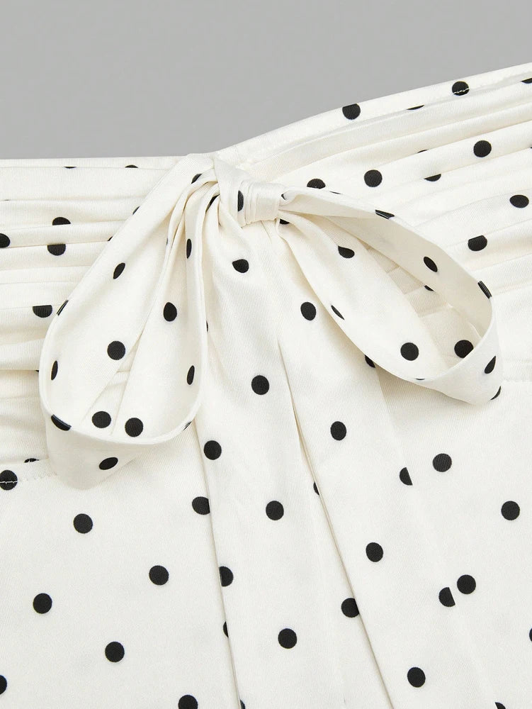Plus Size Women's 2025 Summer New Sleeveless Retro Polka Dot Bow Bandeau Blouse .