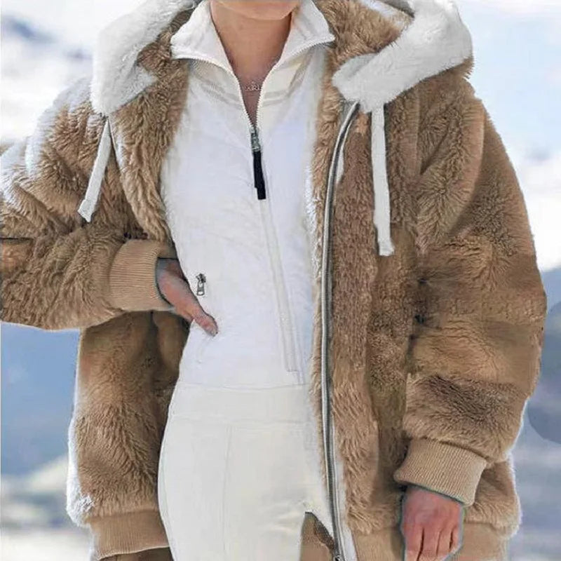 New Style Autumn And Winter Loose Plush Zipper Hooded Jacket Woman.  S-5X