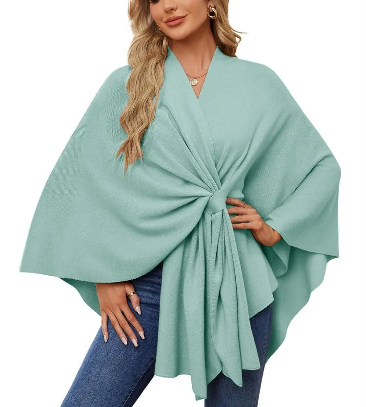 Women's Trendy Autumn And Winter Loose Elegant Shawl Wrap Casual Solid Colour Soft Open Front Poncho.