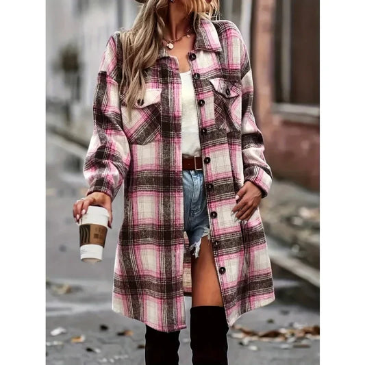 Plus Size Casual Plaid Button Long Sleeve Shirt /Jacket.   1x-5x