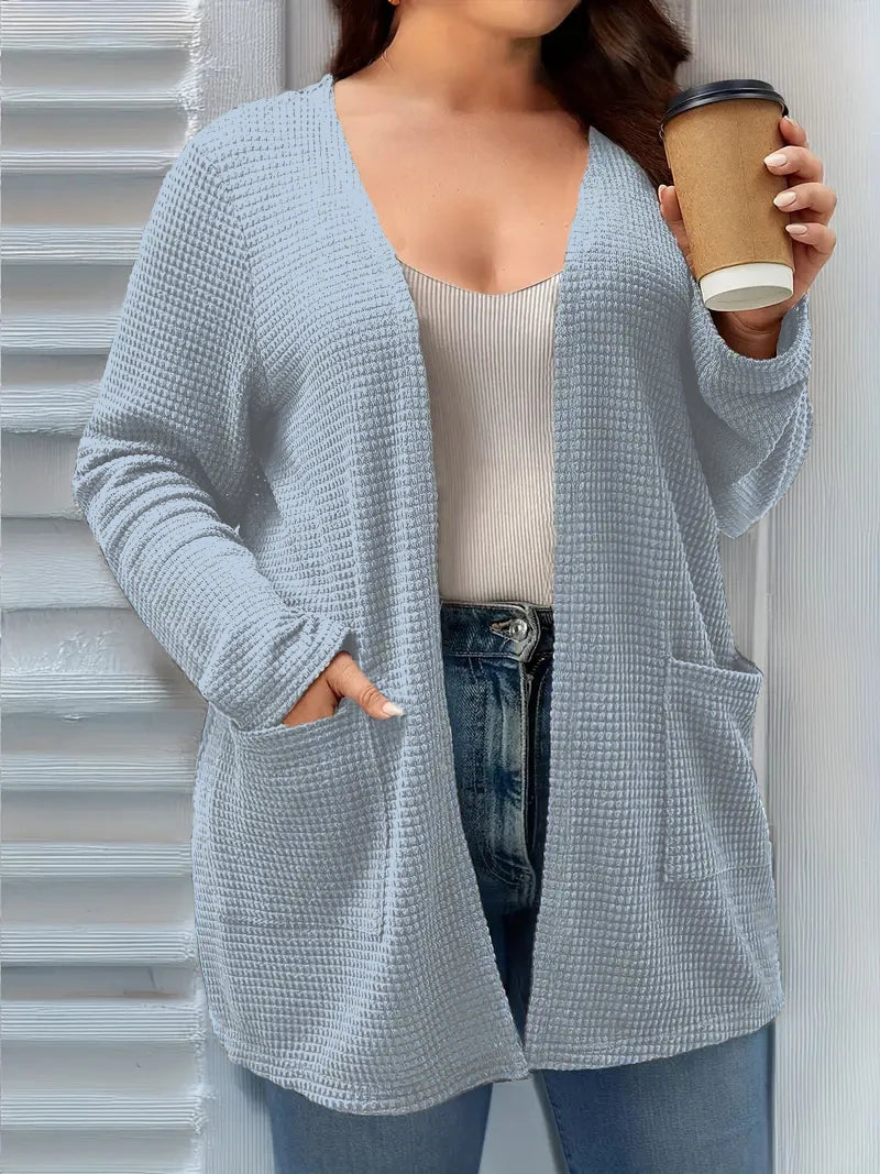 Plus size pure color pocket cardigan casual long-sleeved suitable for all season