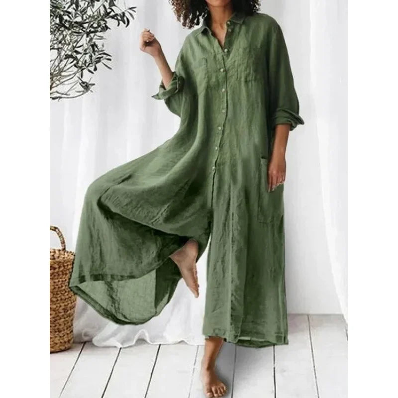 New 2025 Casual Quality Cotton Linen Comfortable Loose Wide Leg Pants Jumpsuit Women's Fashion.  S-5X