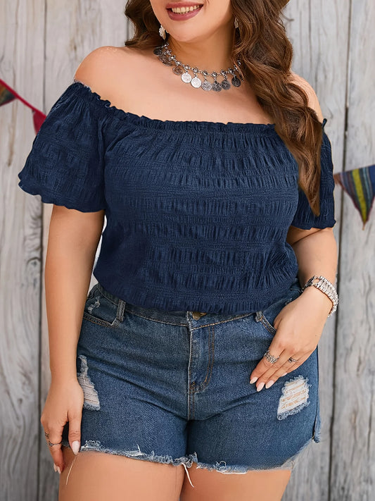 Plus Size Summer Women Elegant Off The Shoulder Fashion Solid Loose Top