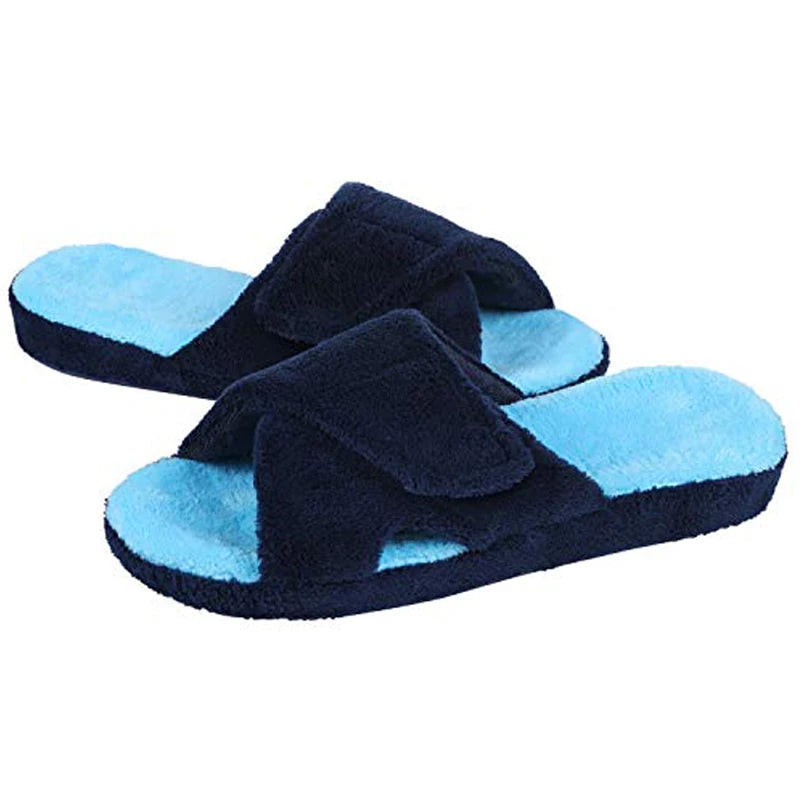 Comwarm Waffle Indoor Cotton Slippers For Women Open Toe Anti-Slip Home Slippers Four Seasons Flat with Arch Support.