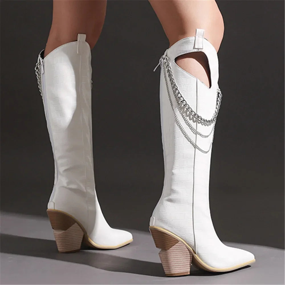2025 Fashion Sexy Knee High Western Boots Pointed Toe