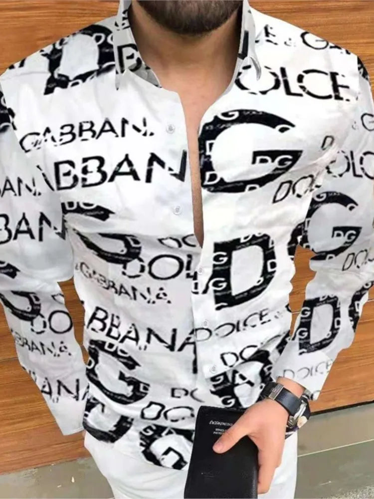 New Men's Long Sleeve Casual Printed Shirt Long Sleeve Shirt.  Sz: S-5Xl