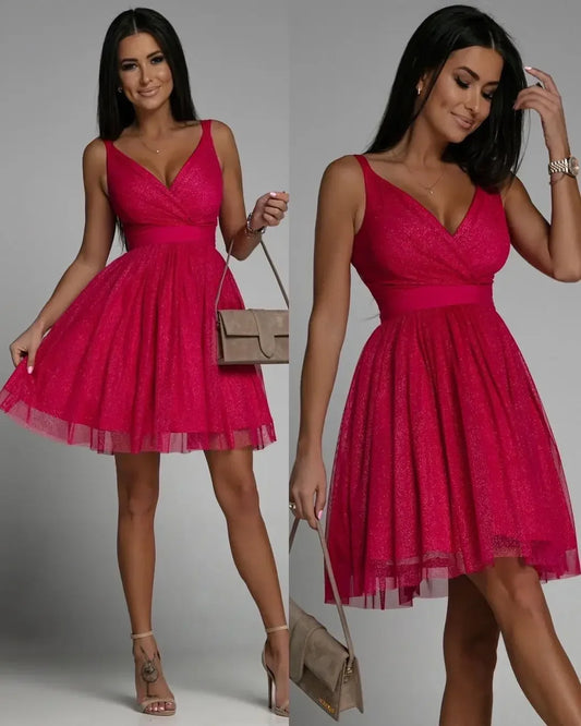 Beautiful Dress Women Sexy Mesh Hanging Neck Fairy Backless Mini Dress for Women.  S-XL