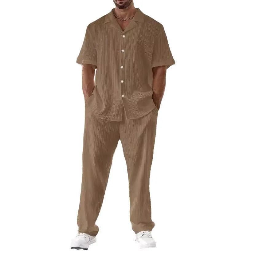 New Men's Commuter Suit Casual Button Shirt and Pants Two-piece Set for Men.  SZ: M-3X