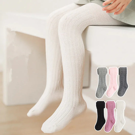 Girls Cable Knit Cotton Tights - Warm Pantyhose for Ages 0-12