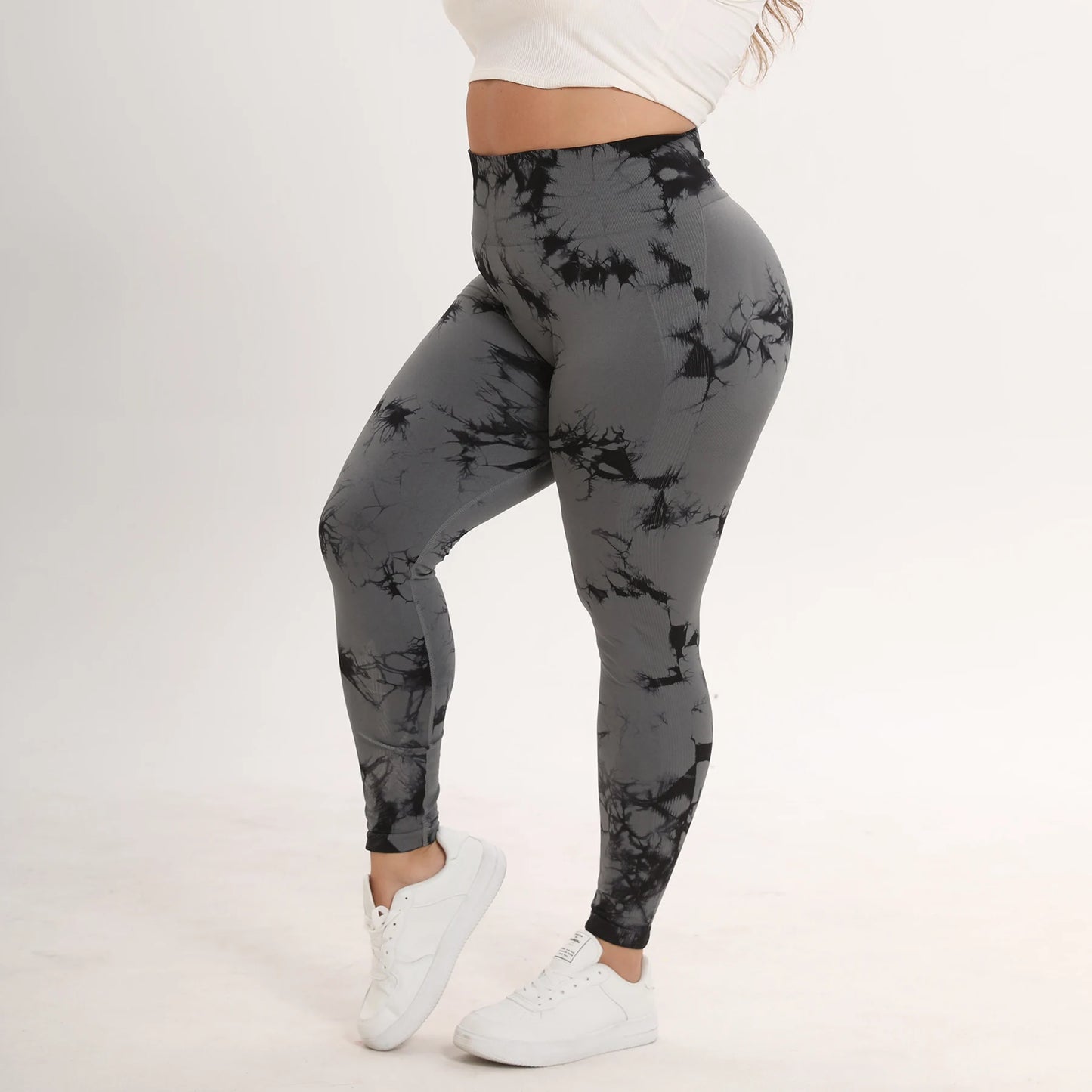 Ladies Plus Size High Waist Butt Lifting Yoga Pants Tie Dye Leggings Elastic Slim Fit Sports Pants