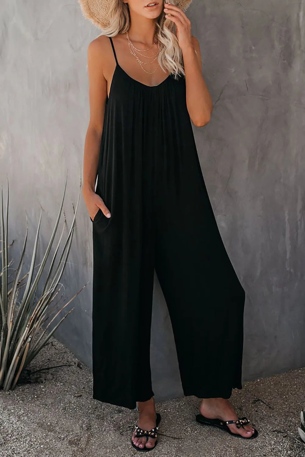 European Women's Summer New Solid Colour Pocket Casual Jumpsuit.  S-xxxL